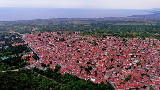 Aerial View of Litochoro Town in Northern Greece