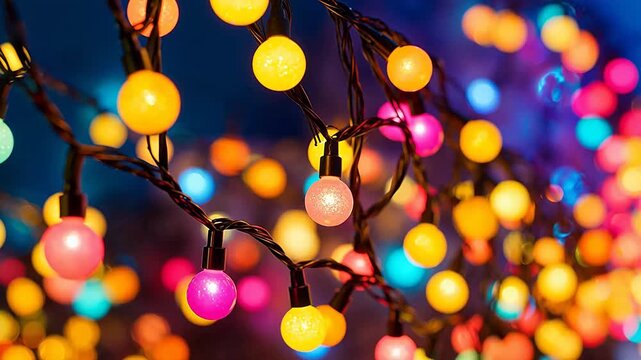 Colorful string lights with bokeh background