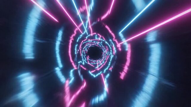 Neon Tunnel: A captivating digital visualization of a neon tunnel, showcasing dynamic lines and a vibrant interplay of colors, creating a sense of futuristic journey and energy.