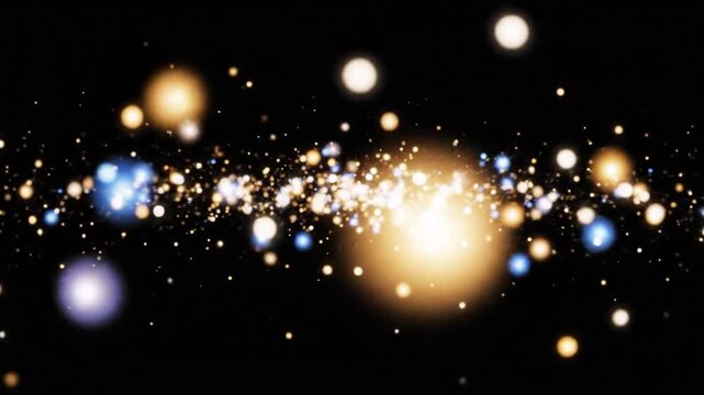 Celestial Dance of Lights: A mesmerizing cosmic ballet unfolds as radiant spheres of light and shimmering particles weave a dance across the inky canvas of the cosmos.