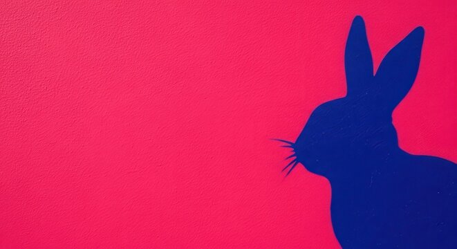 a blue silhouette of a rabbit on a pink background with white animal silhouette blue animal bunny pr
