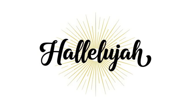 a gold and black typographic design with the word Hallelujah on a white background with sunburst typ
