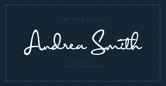 Andrea Smith, Script Elegant alphabet letters font logo classic minimal fashion designs. Typography modern sans fonts and number for logo brand. vector illustration
