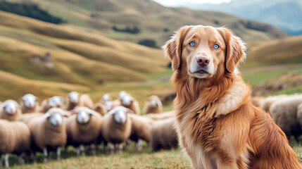 Obraz premium Loyal sheepdog with blue eyes on a farm
