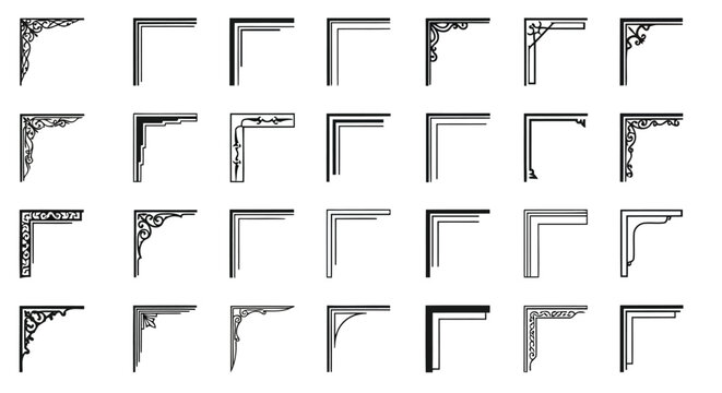 Collection of various right-angle and corner geometric shapes with different line styles