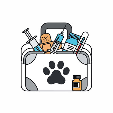 Pet first aid kit with medicine and supplies for animal care and health