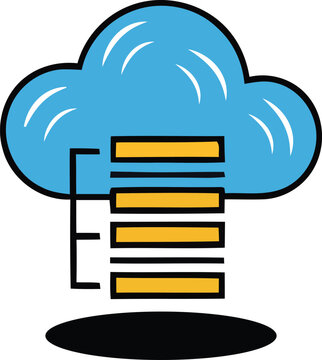 Blue cloud with lines coming out it and yellow rectangles vector design