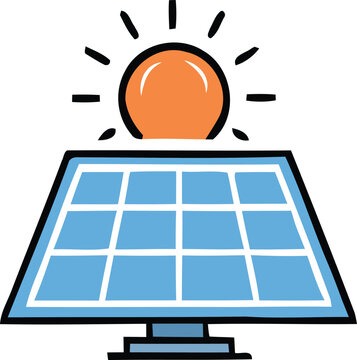 Cartoon image solar panel under the bright sun shining vector design