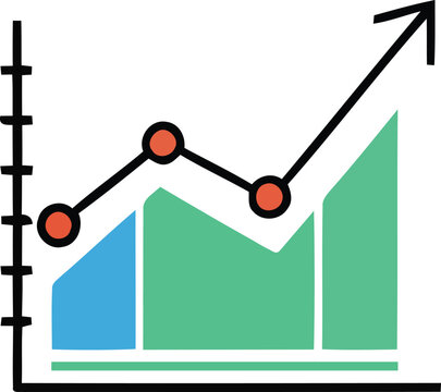Graph showing line and bars with an upward trend line vector design