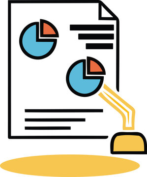 Colorful pie chart document being printed from computer vector design