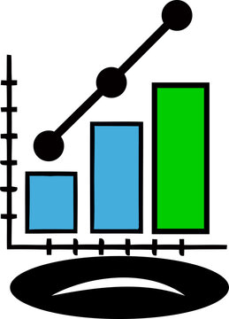 Simple graph with line and three colored bars showing together vector design
