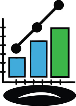 Simple graph with line and three colored bars showing together vector design