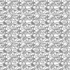 Fototapeta premium Floral Doodle Seamless Pattern Cute Botanical Line Art Repeat Background