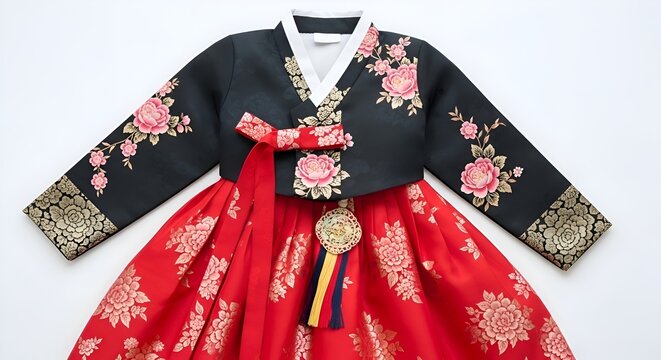 Elegant Traditional Korean Hanbok Dress on White Background