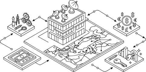 Fototapeta premium Isometric line art of cloud computing and IoT connected network