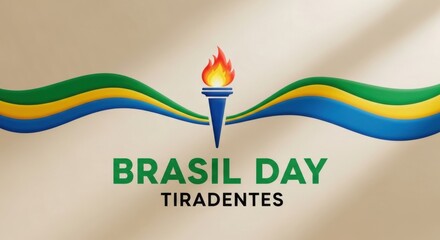 Brasil Day Tiradentes celebration logo with torch and wavy lines