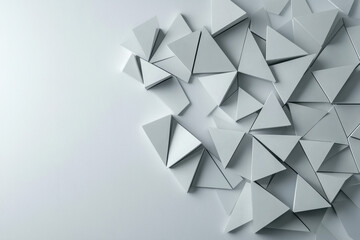 Obraz premium Minimalist geometric pattern with overlapping gray triangular shapes creating modern abstract wall design with subtle shadows and depth, evoking calm and sophistication