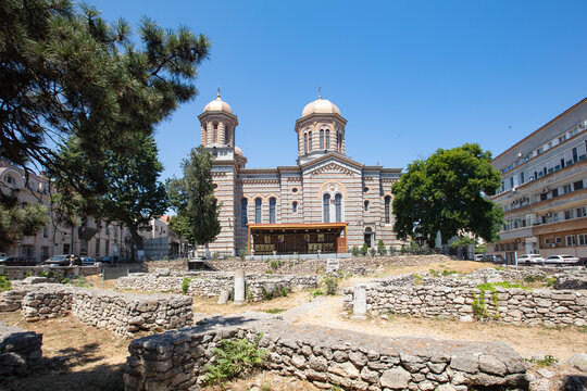 Cathedral of Saints Peter and Paul and Tomis ruins in Constanta, Romania