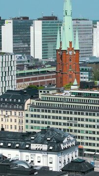 Stockholm, Sweden. Top View Of Building Of St. Clara Or Saint Klara Church In Summer Sunny