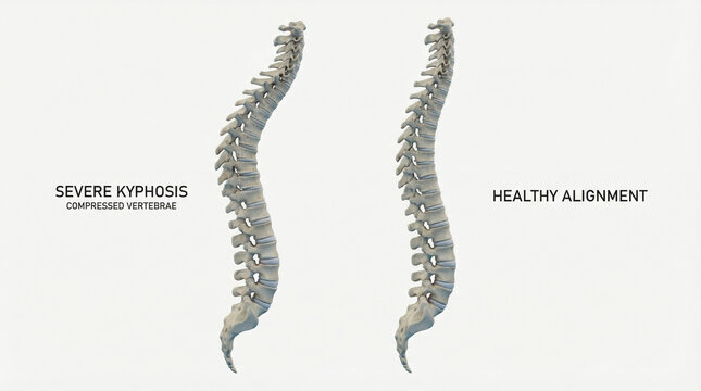 Severe Kyphosis and Healthy Spine Alignment Comparison 3D Illustration