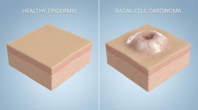 Basal Cell Carcinoma and Healthy Epidermis Skin Anatomy 3D Medical Illustration