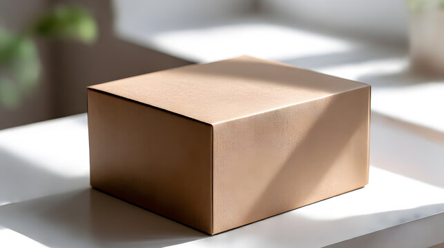 Minimal Brown Cardboard Box on Table with Natural Light