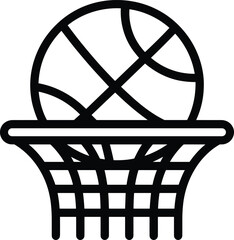 Basketball ball falling into hoop net icon, sports equipment outline vector illustration, game point symbol silhouette for logo design, t-shirt. © ferdousi