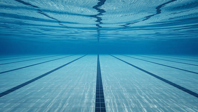 規則的な線が美しい水中競泳プールのミニマルな風景