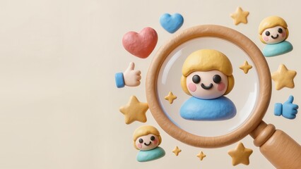 Obraz premium 3D Magnifying Glass Focusing on Cute Avatar for Recruitment Concept