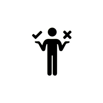Decision Making Icon Person Choosing Correct or Wrong Option Symbol