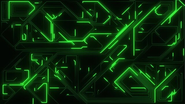 Digital Data moving on Circuit Board and CPU loop backgrounds. Computer Processing and organizing data. Abstract high tech Artificial intelligence (AI), data mining, neon glow pcb place for text 
