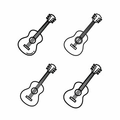 Naklejka premium Four musical instruments are depicted in a repetitive design, showcasing acoustic guitars in a stylistic formation, perfect for artistic projects requiring musical or creative concepts