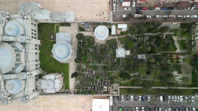 Fatih Mosque in Istanbul Turkey cemetry and roof top-dow shot