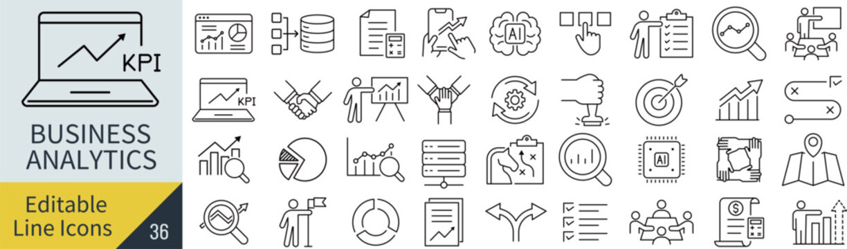 線の編集ができるビジネスアナリティクスに関するアイコンセット（アウトライン化していない）
