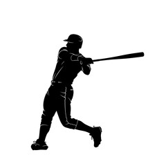 Obraz premium Powerful Baseball Bat Swing Black and White Silhouette – Dynamic Athlete Action Vector Isolated