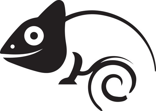 Stylized chameleon vector illustration, black and white reptile graphic, minimalist animal logo design, adaptable creature icon for branding and nature themes