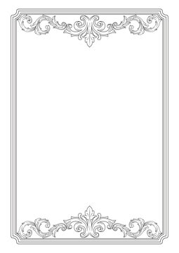 Ornate Baroque Border Frame in Vintage Victorian Style, Elegant Black and White Filigree Floral Ornament for Wedding Invitation, Luxury Decorative Antique Swirl Frame Isolated on White