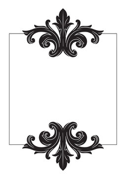 Ornate Baroque Border Frame in Vintage Victorian Style, Elegant Black and White Filigree Floral Ornament for Wedding Invitation, Luxury Decorative Antique Swirl Frame Isolated on White