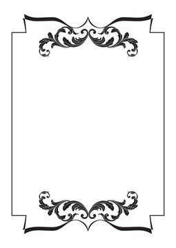 Ornate Baroque Border Frame in Vintage Victorian Style, Elegant Black and White Filigree Floral Ornament for Wedding Invitation, Luxury Decorative Antique Swirl Frame Isolated on White
