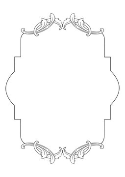 Ornate Baroque Border Frame in Vintage Victorian Style, Elegant Black and White Filigree Floral Ornament for Wedding Invitation, Luxury Decorative Antique Swirl Frame Isolated on White