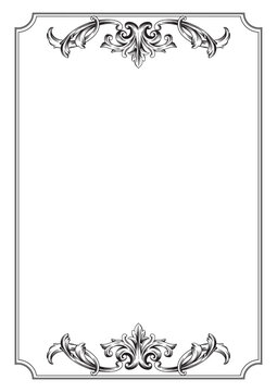 Ornate Baroque Border Frame in Vintage Victorian Style, Elegant Black and White Filigree Floral Ornament for Wedding Invitation, Luxury Decorative Antique Swirl Frame Isolated on White
