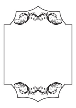 Ornate Baroque Border Frame in Vintage Victorian Style, Elegant Black and White Filigree Floral Ornament for Wedding Invitation, Luxury Decorative Antique Swirl Frame Isolated on White