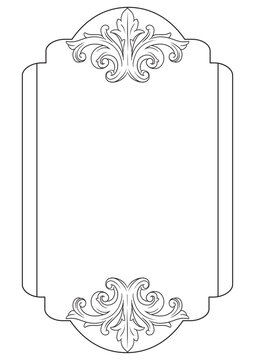 Ornate Baroque Border Frame in Vintage Victorian Style, Elegant Black and White Filigree Floral Ornament for Wedding Invitation, Luxury Decorative Antique Swirl Frame Isolated on White
