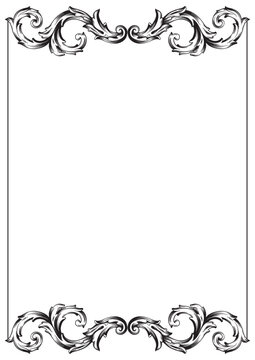 Ornate Baroque Border Frame in Vintage Victorian Style, Elegant Black and White Filigree Floral Ornament for Wedding Invitation, Luxury Decorative Antique Swirl Frame Isolated on White