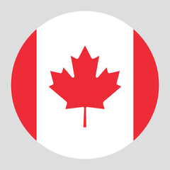 Obraz premium Circular vector illustration of the Canadian flag, isolated on grey background.