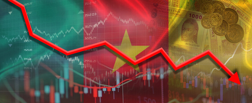 Cameroonian financial crisis on economic graph. Financial fall of Cameroon on economy market