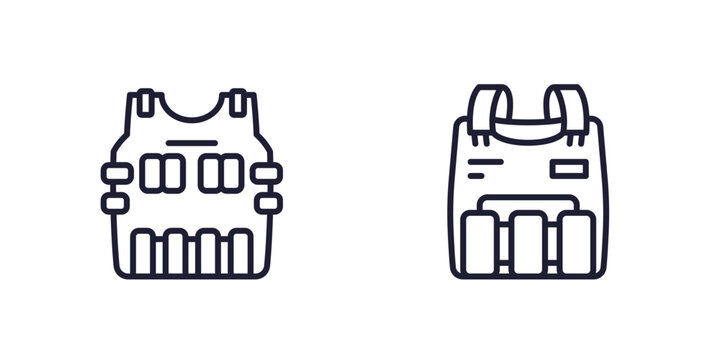 Bulletproof vest line icons on white