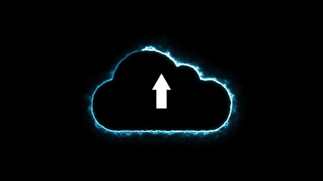 Cloud computing glowing neon Downloading .Neon cloud icon animation.Downloading icon animation.Cloud computing .4k