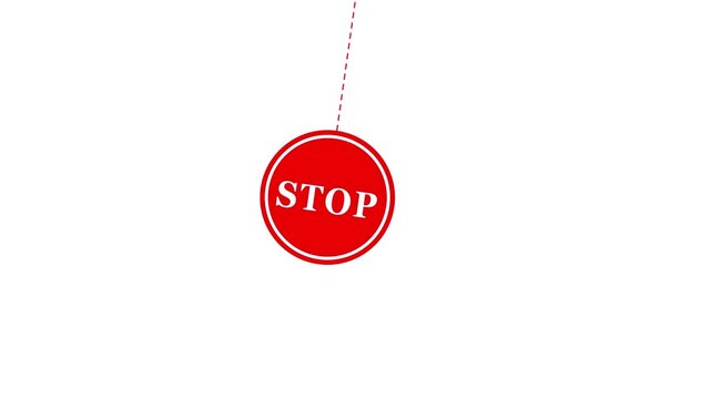 Red Stop Sign Icon with Dashed Line on White Background circle text