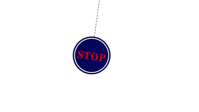 Dark Blue Stop Sign Icon with Red Text and Dashed Line on White Background circle word